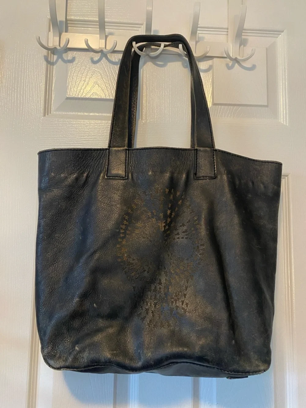 Frye Black Leather Tote with Subtle Starburst Detail - Picture 1 of 8